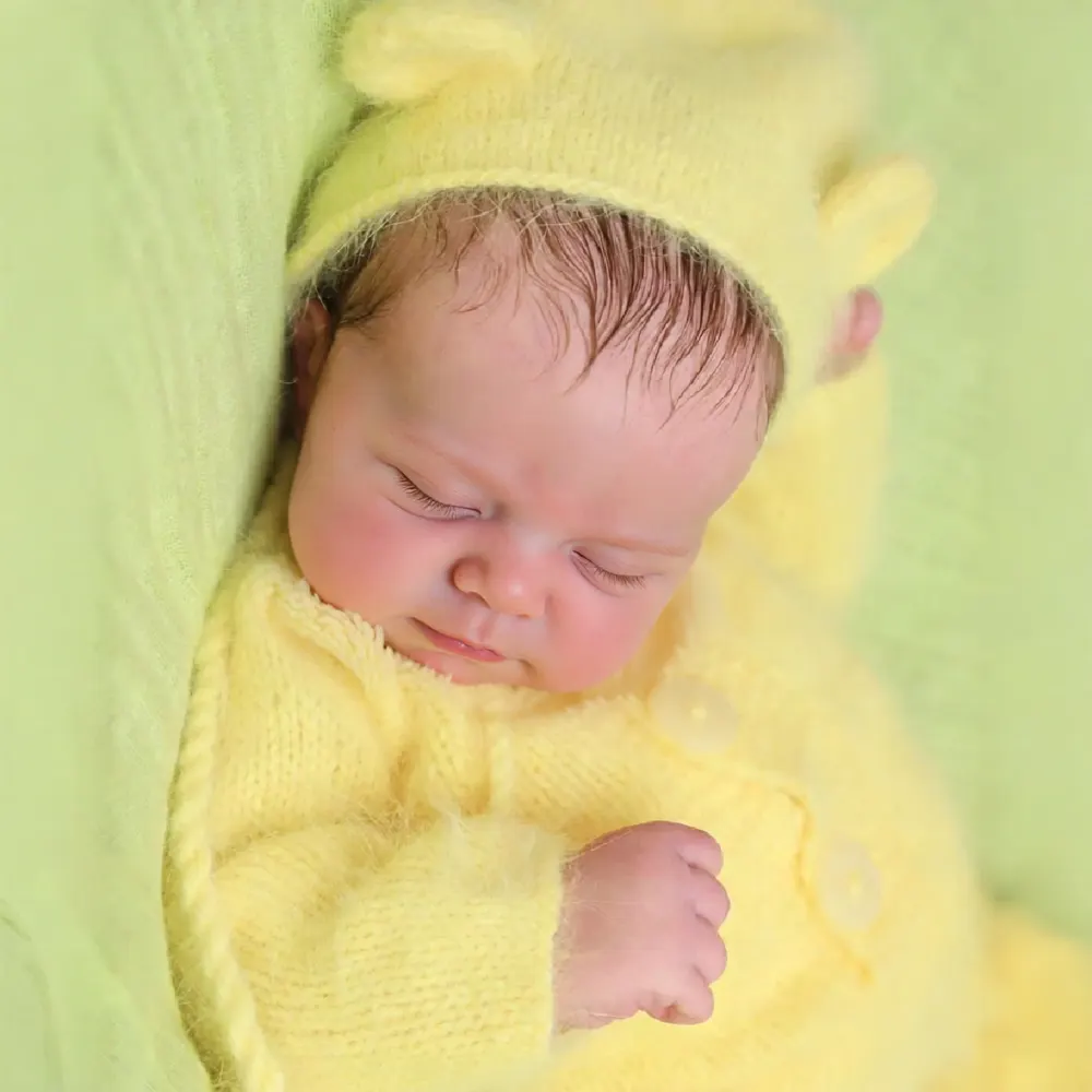 12"&16" Full Body Silicone Reborn Sleeping Baby Doll with Rooted Brown Hair, photograph 2