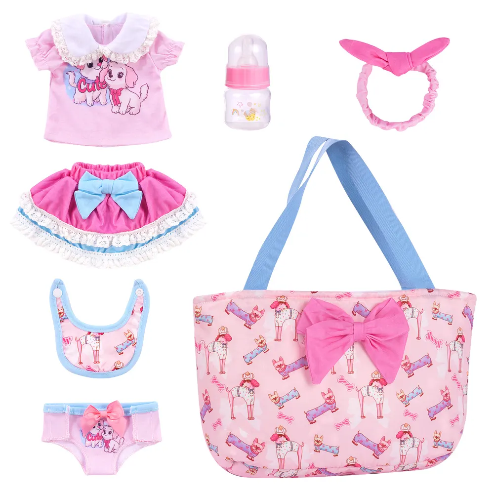 12"-16" Pink Puppy Nappy Bag Set 7 Pieces for Reborn Dolls, photograph 4