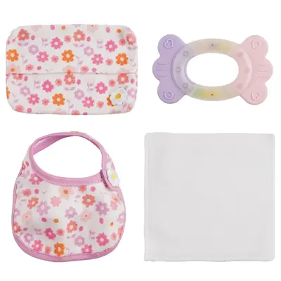 12"-16" Pink and White Bib Set 4 Pcs Reborn Baby Doll Accessories Set