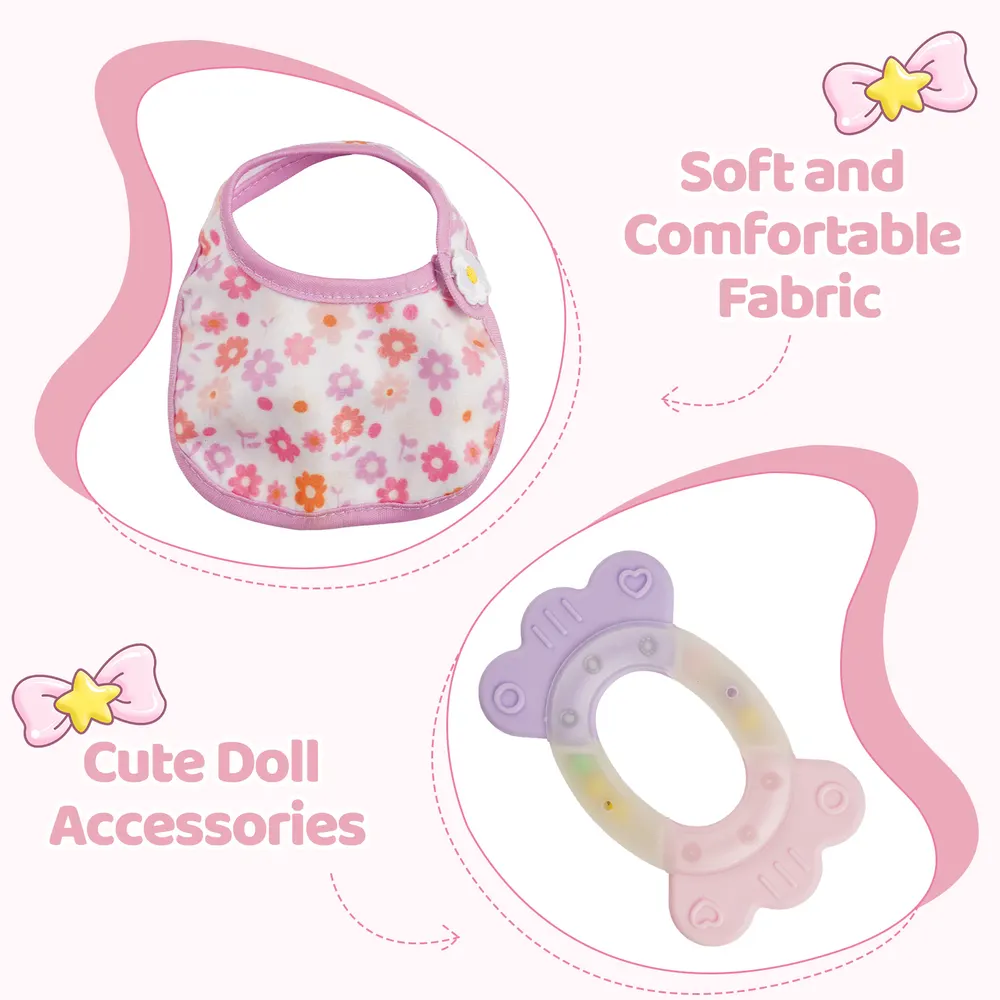 12"-16" Pink and White Bib Set 4 Pcs Reborn Baby Doll Accessories Set, photograph 3
