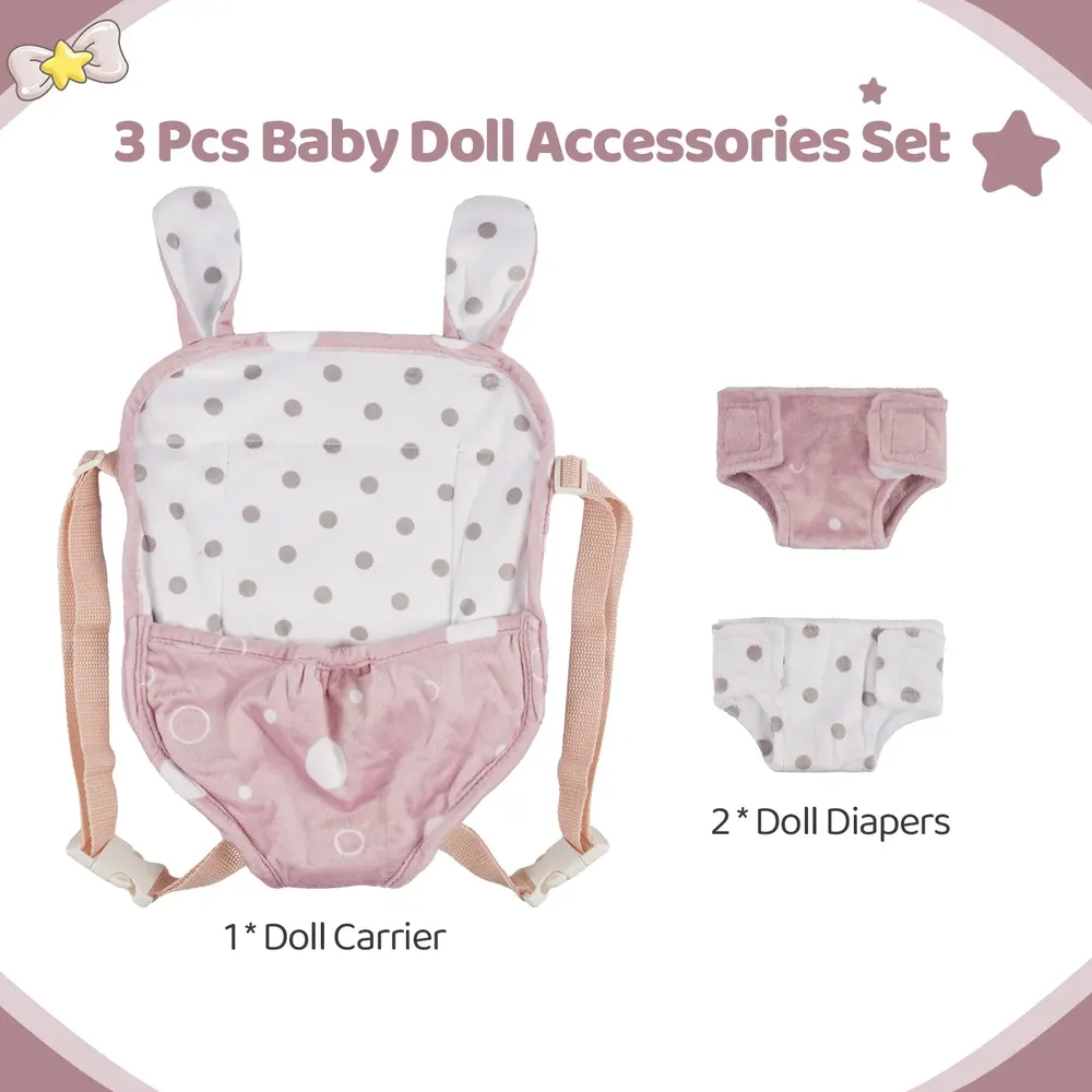 12"-16" Reborn Baby Doll Pink and White Suspender 3 Pcs Set Clothing Accessories, photograph 2