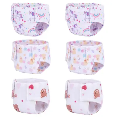 12" Cartoon Print Nappies 6 Pcs for Reborn Baby Dolls