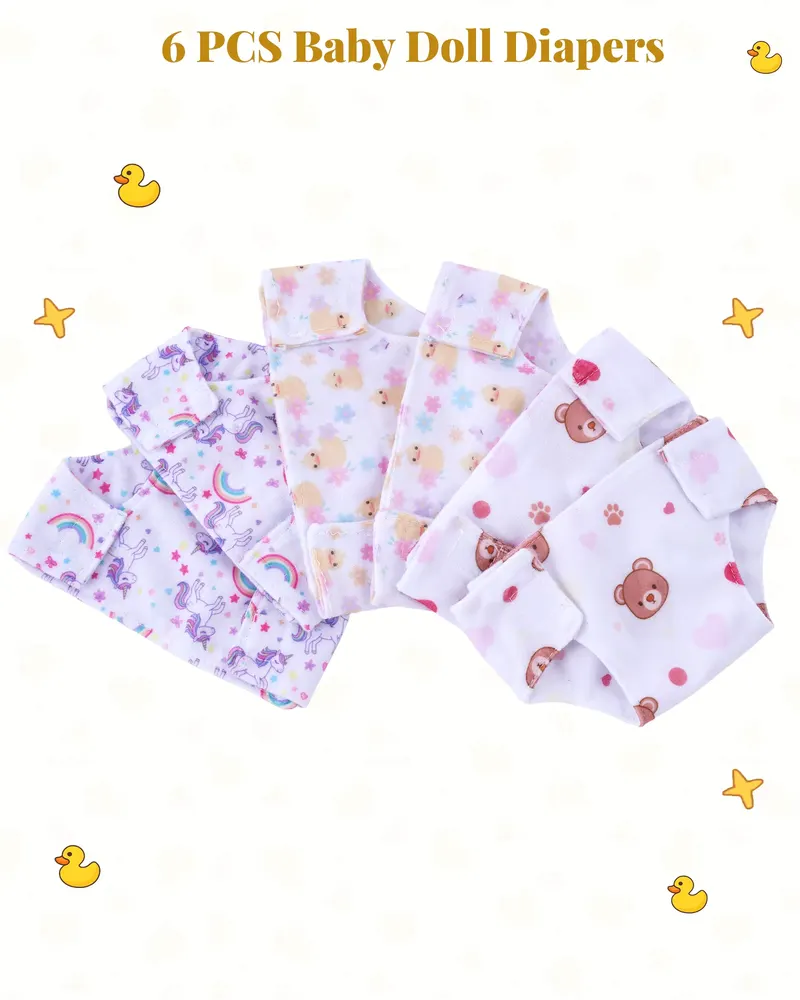 12" Cartoon Print Nappies 6 Pcs for Reborn Baby Dolls, photograph 2