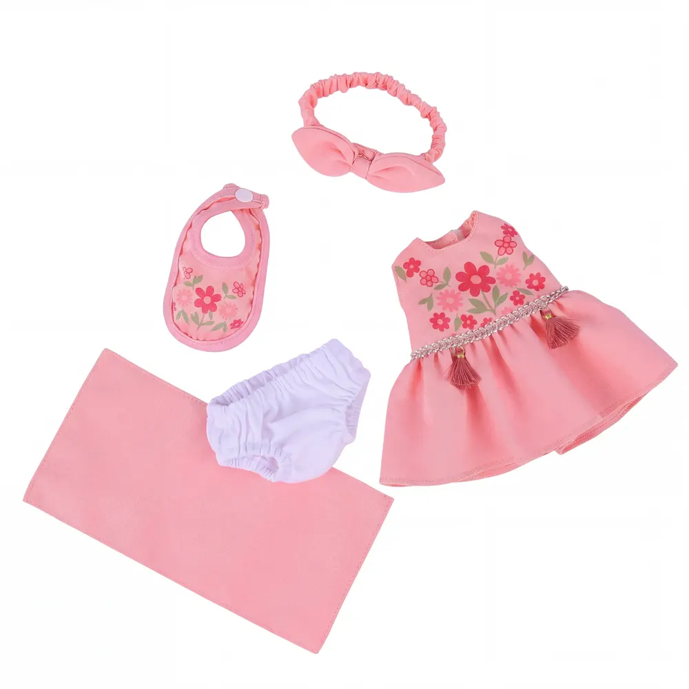 12" Light Pink Floral Dress Five-Piece Set for Reborn Dolls, photograph 2