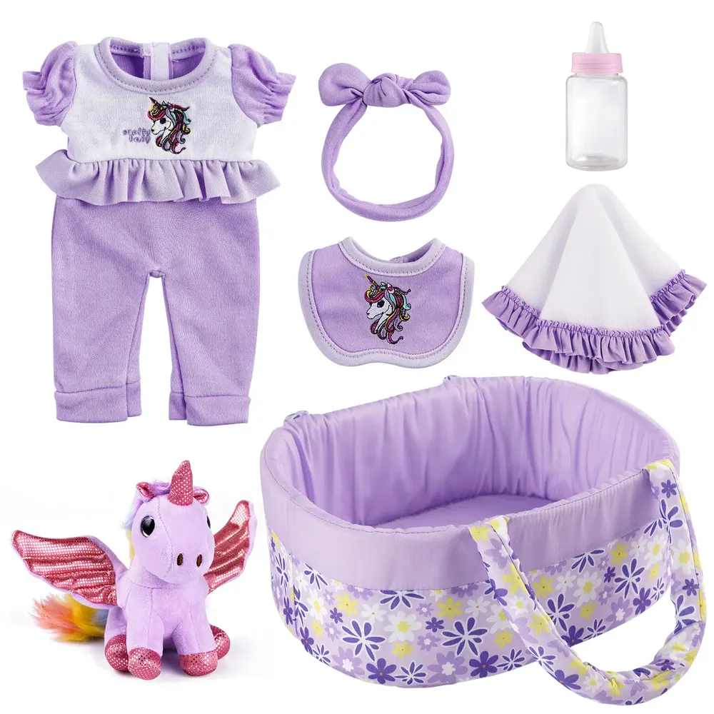 12" Purple Unicorn for Reborn Baby Girl Accessories 8-Pieces Set