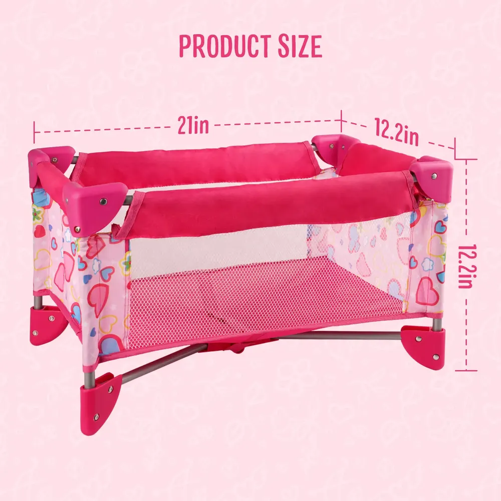 15"-20" Pink Retractable Love Printed Bed for Reborn Baby 2-Pieces Living, photograph 2