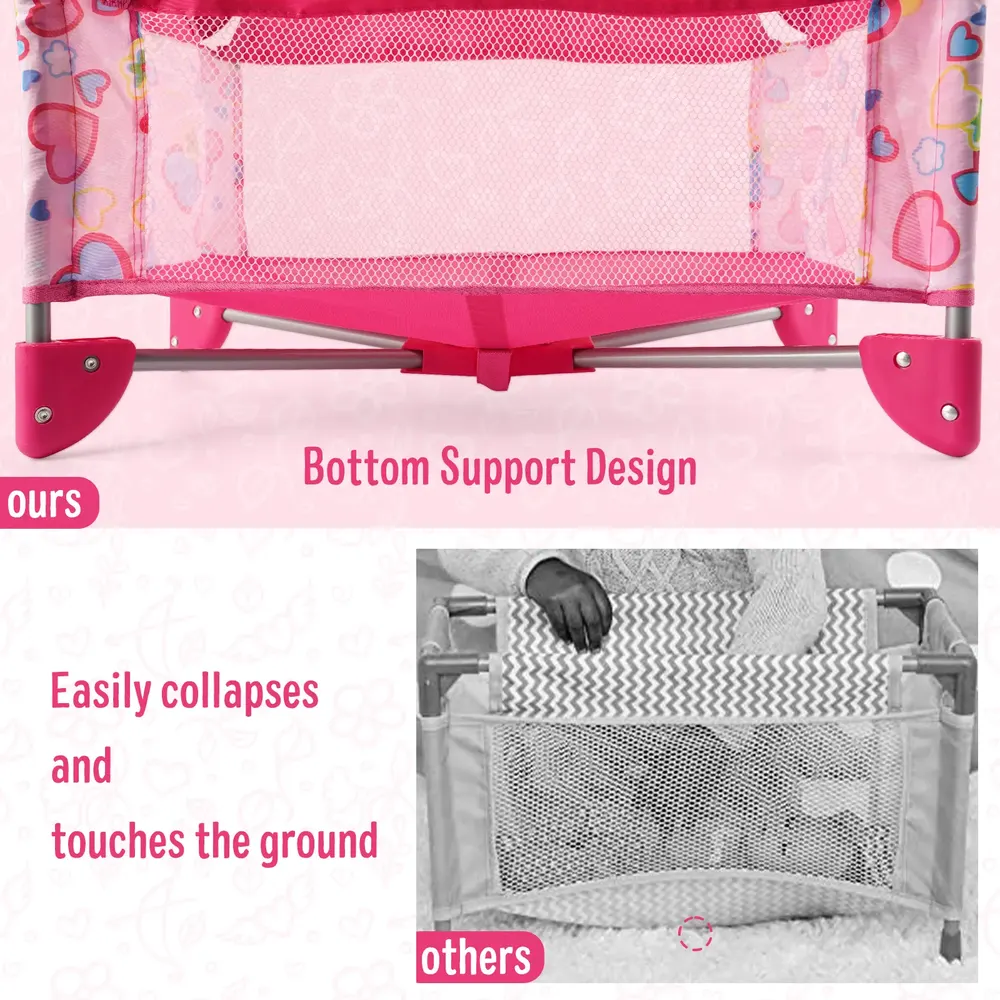 15"-20" Pink Retractable Love Printed Bed for Reborn Baby 2-Pieces Living, photograph 4