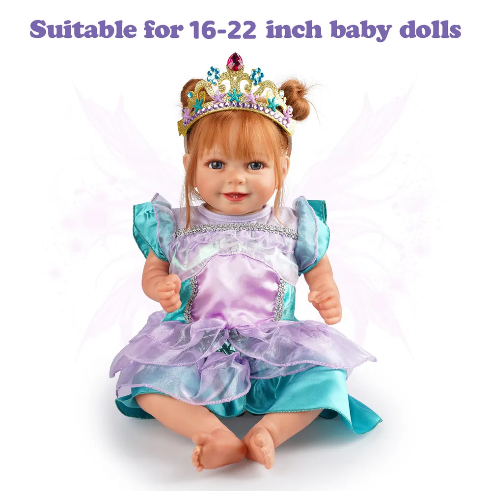 16"-22" Purple Green Mermaid Set 7 Pcs Reborn Baby Doll Clothes Accessories Set, photograph 5