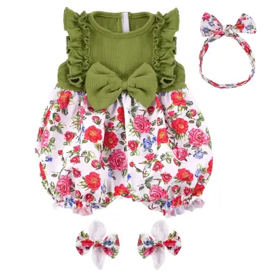 17-20" Green and Red Floral Romper for Reborn Babies