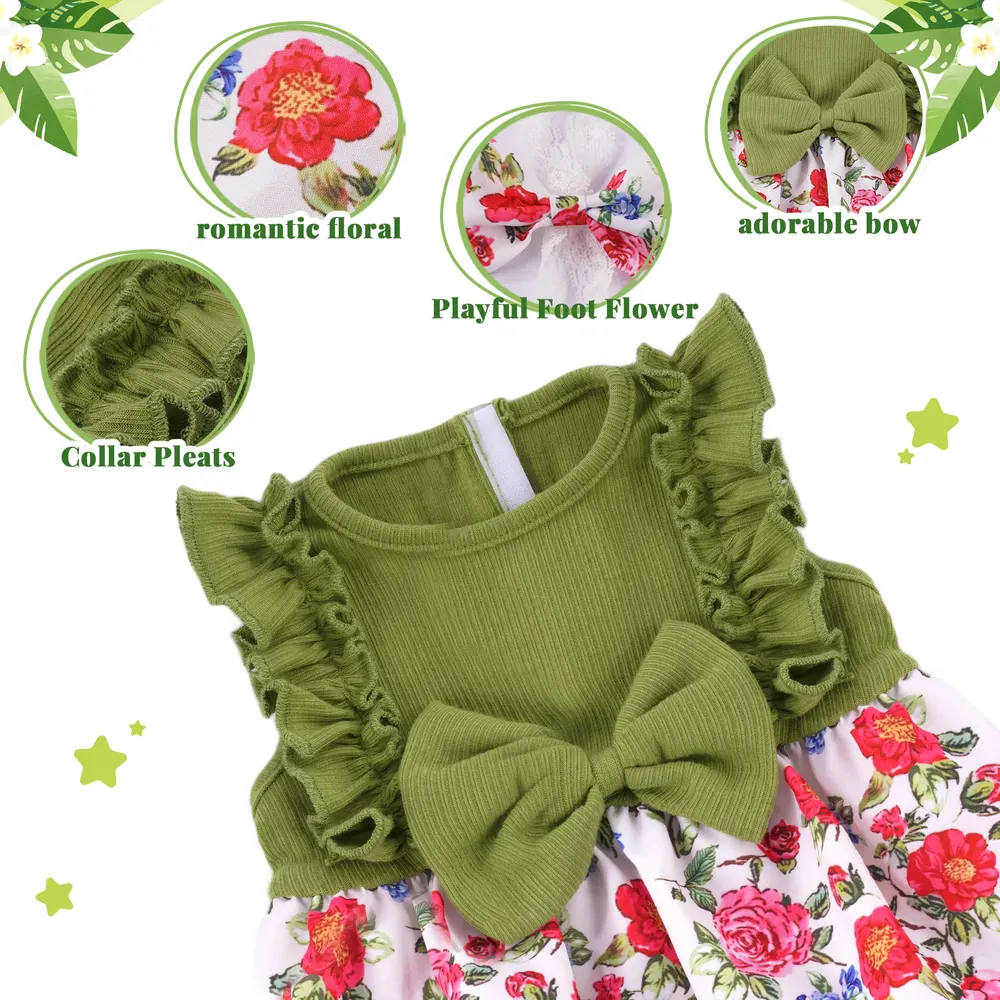 17-20" Green and Red Floral Romper for Reborn Babies, photograph 6