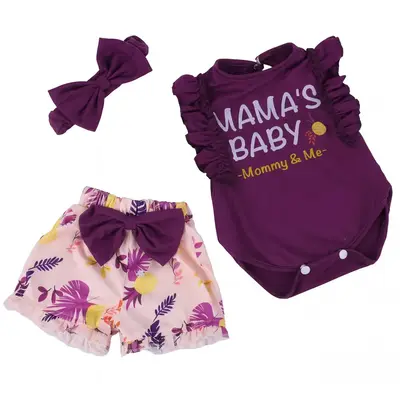 17-20" Purple Floral Print Set 3 PCS for Reborn Baby