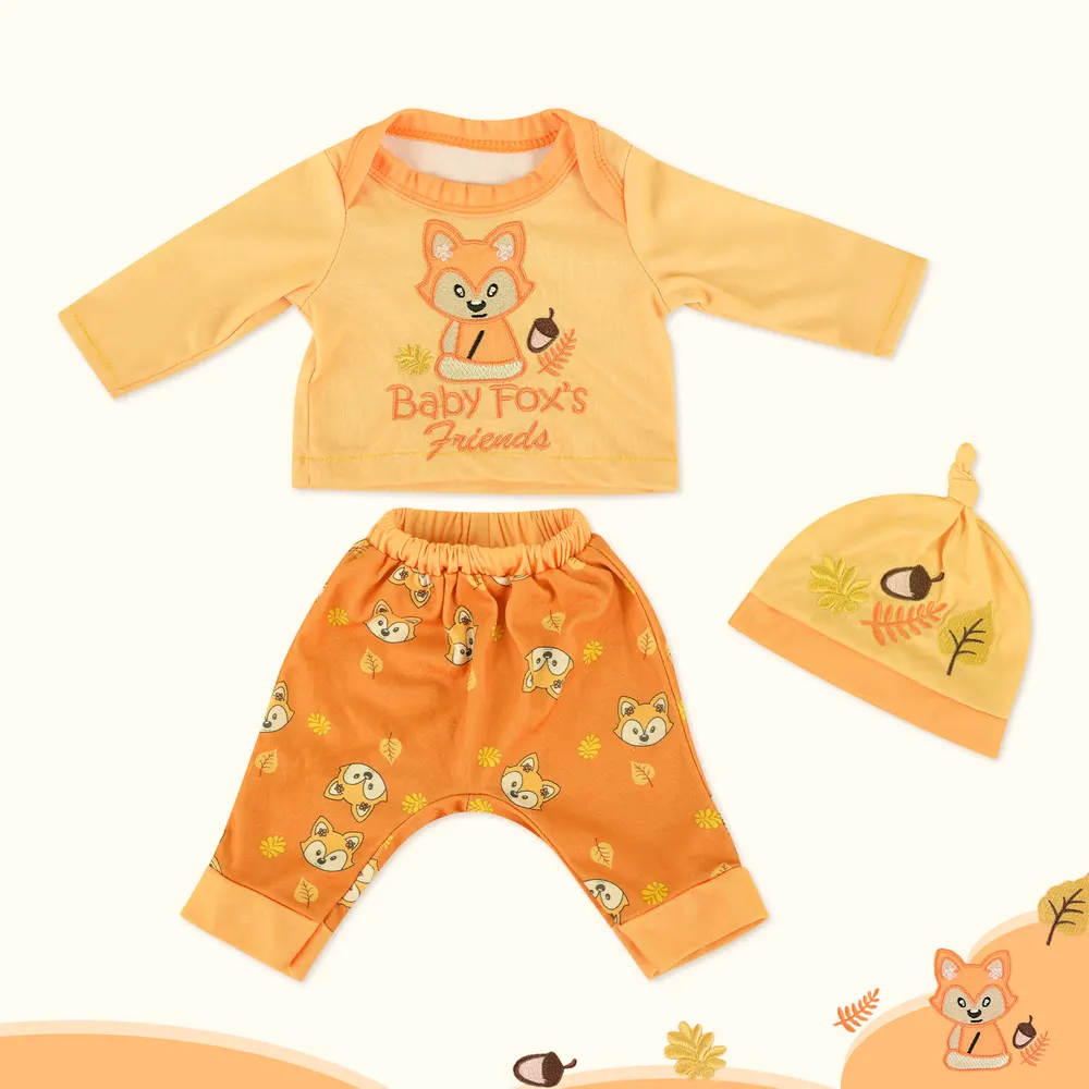 17"-20" Girl Orange Fox Pattern Suit for Handmade Newborn Baby Dolls 3pcs Set