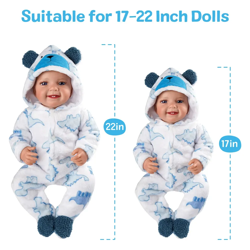 17"-22" Blue and White Dinosaur Plush Crawling Clothes Reborn Baby Doll Clothes, photograph 3