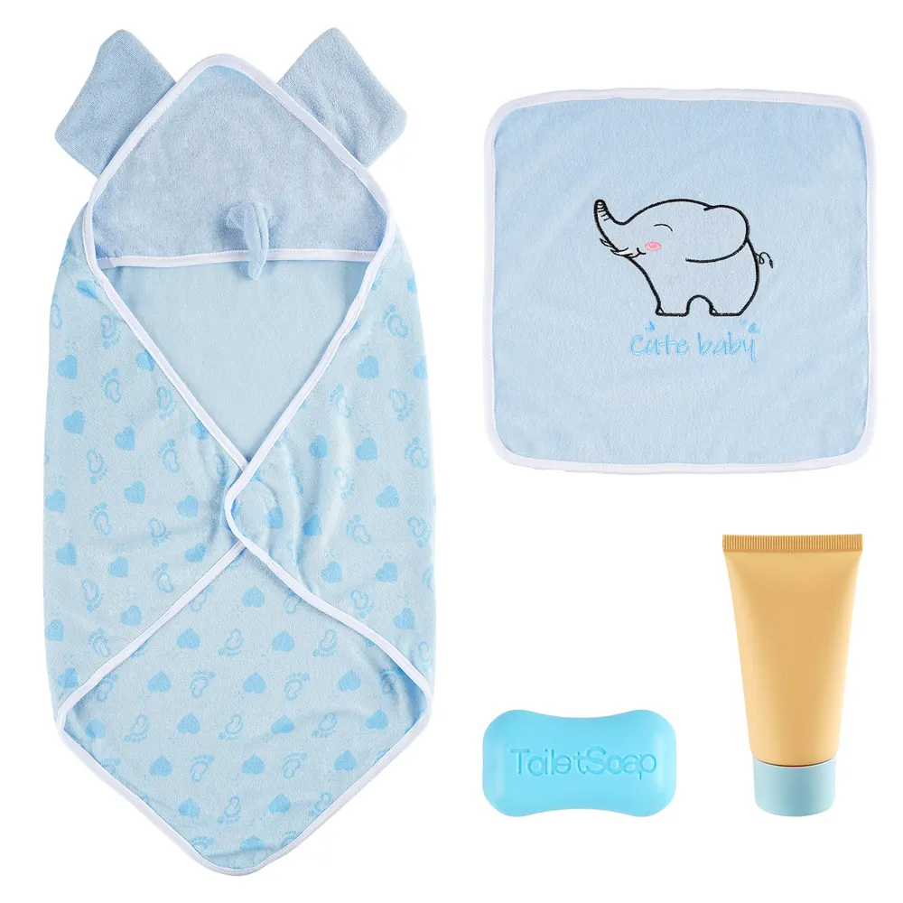 17"-22" Blue Elephant Wrap 4 Pcs Set Suitable for Newborn Baby Doll Clothes