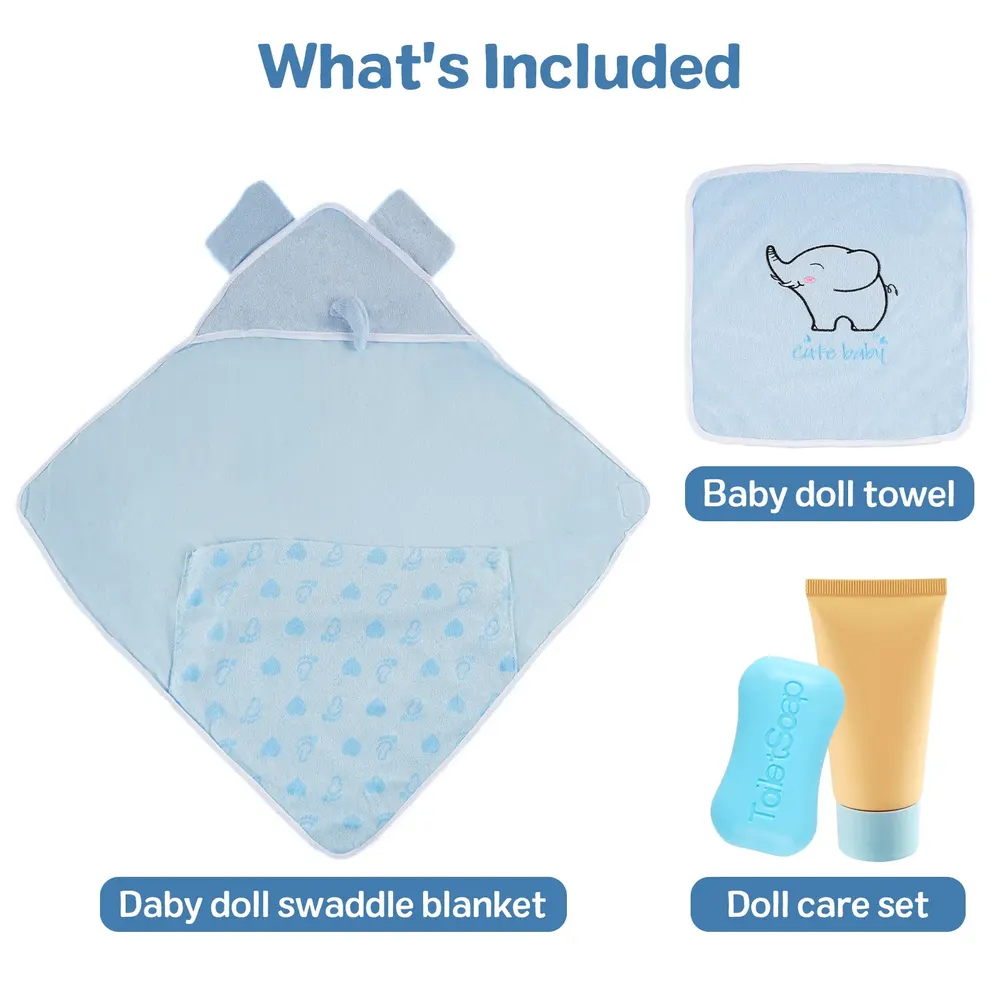 17"-22" Blue Elephant Wrap 4 Pcs Set Suitable for Newborn Baby Doll Clothes, photograph 2