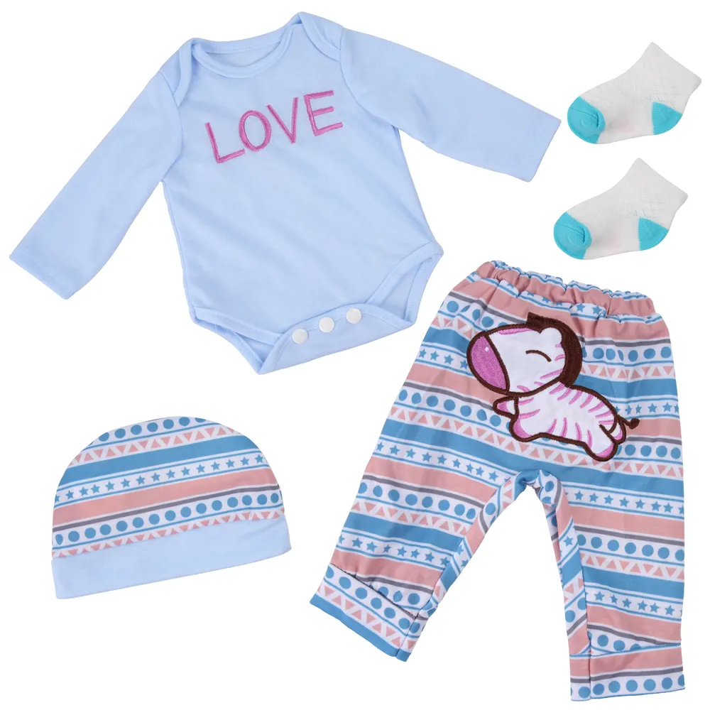 17"-22" Blue Zebra Suit for Reborn Boy Baby Accessories 4-Pieces Set