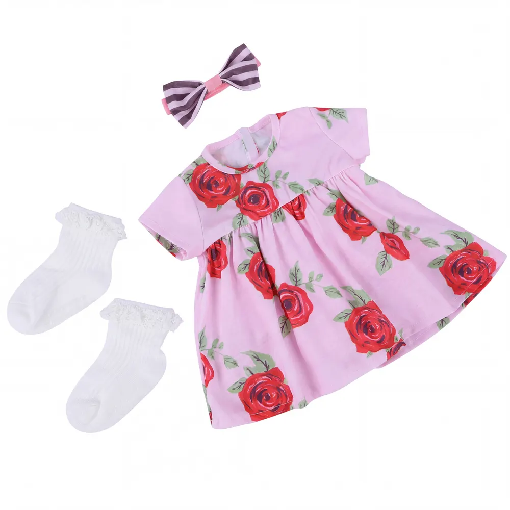 17-22" Pink Rose Floral Set 3 PCS for Reborn Baby