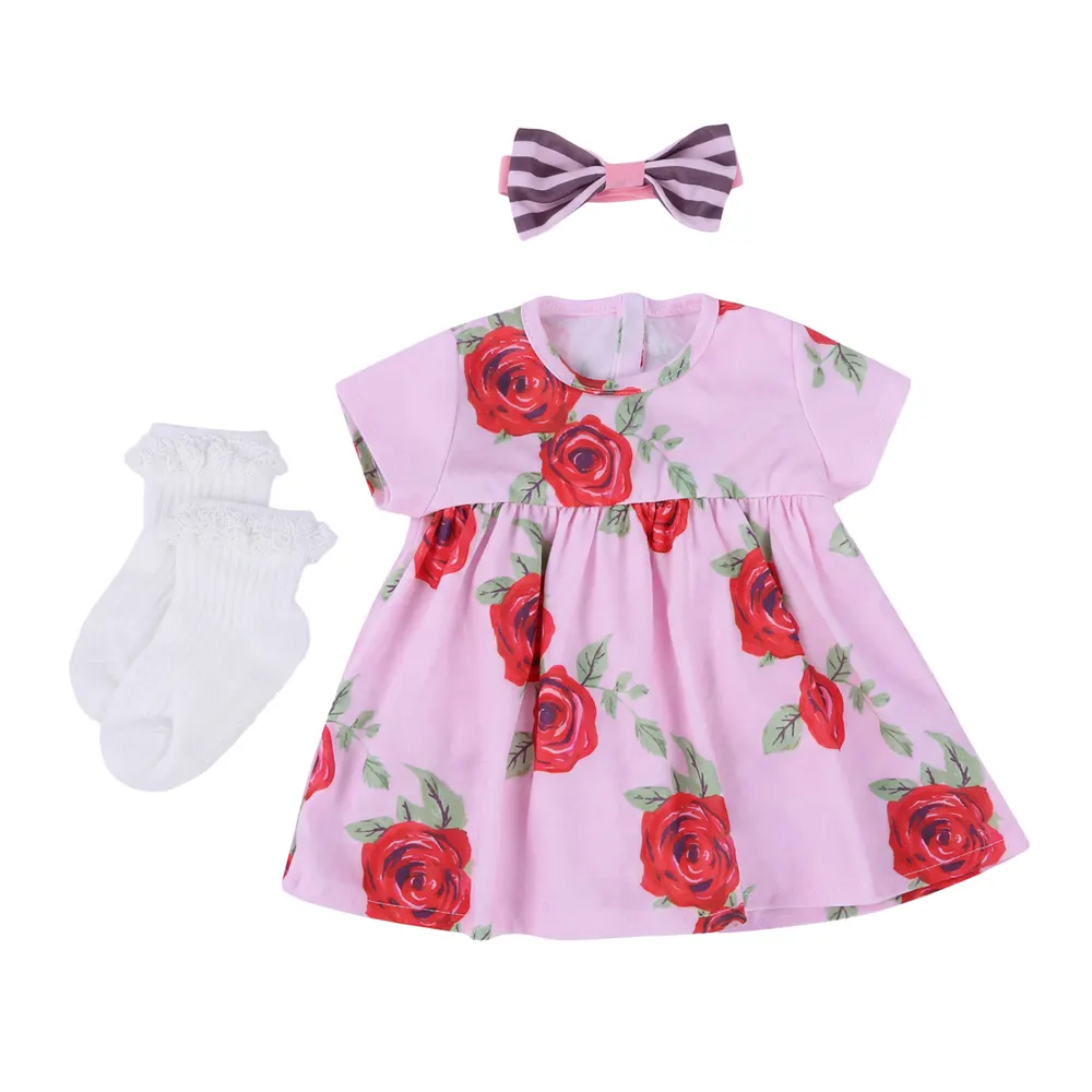 17-22" Pink Rose Floral Set 3 PCS for Reborn Baby, photograph 2