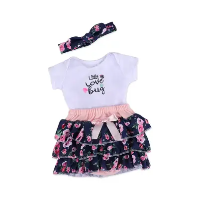 17"-22" Girl Pink Flower Dress for Handmade Newborn Baby Dolls 2pcs Set Clothes