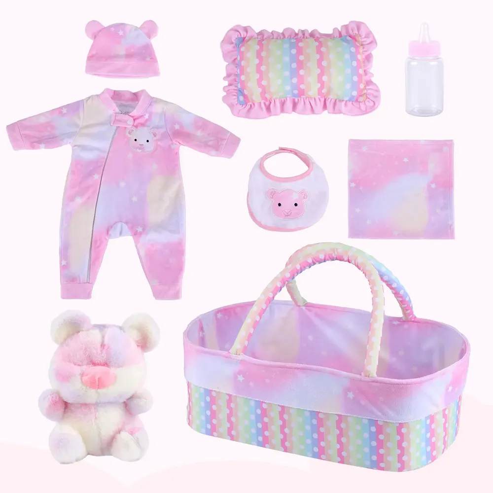 17"-22" Newborn Baby Dolls Girl Colourful Prince Dress 8pcs Set Outfits Accessories