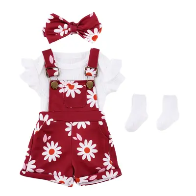 17"-22" Lovely Wine Red Daisy Suspender Pants 4 Pcs for Reborn Baby Dolls