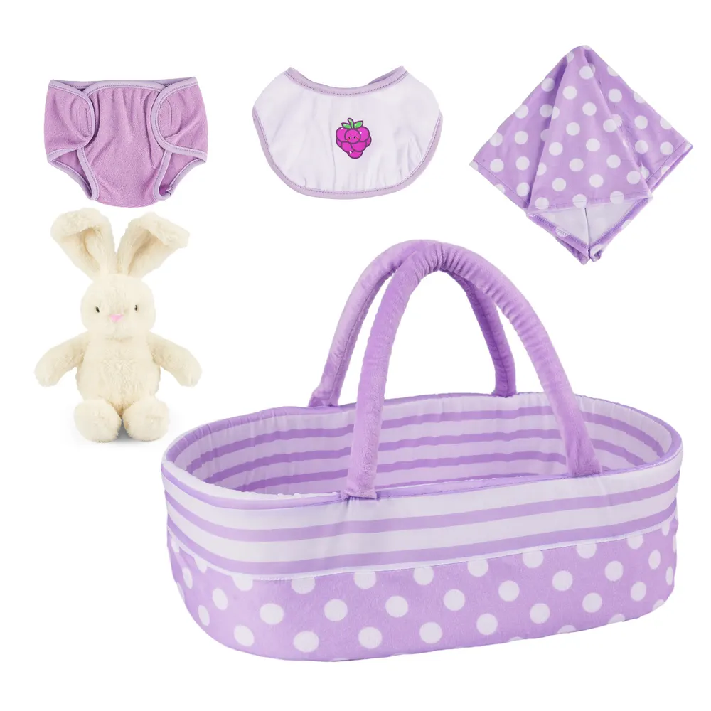 17"-22" Pink and Purple Polka Dot 5 Pcs Reborn Baby Doll Clothes and Accessories Set
