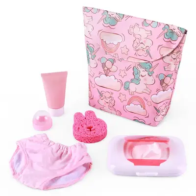 17"-22" Pink Baby Nappy Backpack 6 Pieces Set for Reborn Baby Doll