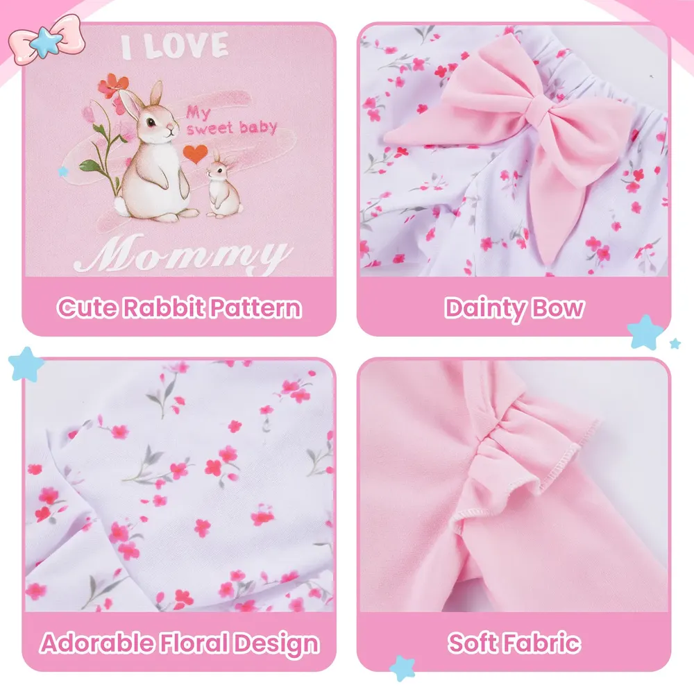 17"-22" Pink Bunny Floral Suit 4PCS Set for Reborn Baby Dolls, photograph 4