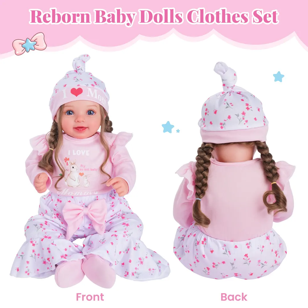 17"-22" Pink Bunny Floral Suit 4PCS Set for Reborn Baby Dolls, photograph 5
