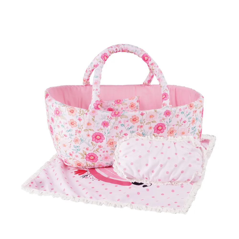 17"-22" Pink Floral Basket Reborn Baby Doll Accessories Set
