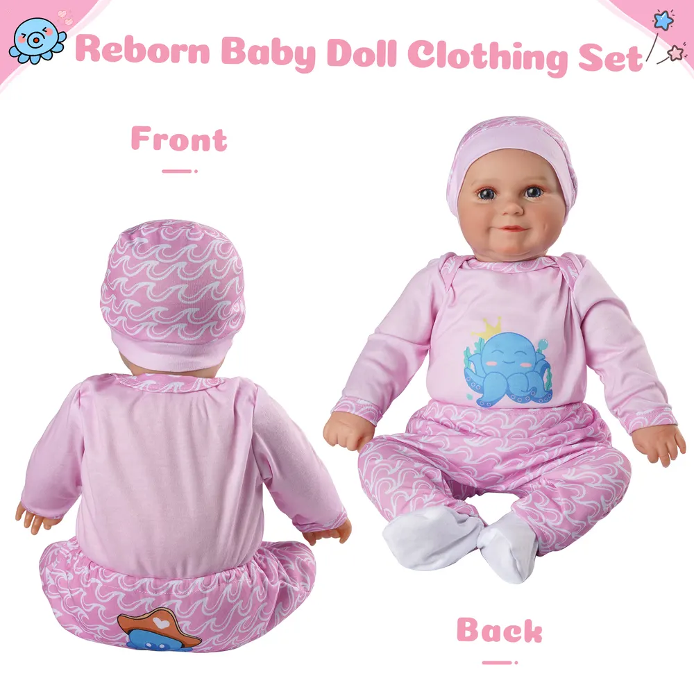 17"-22"Pink Octopus Wave Clothing Accessories 4-Pieces Set for Reborn Girl baby, photograph 5