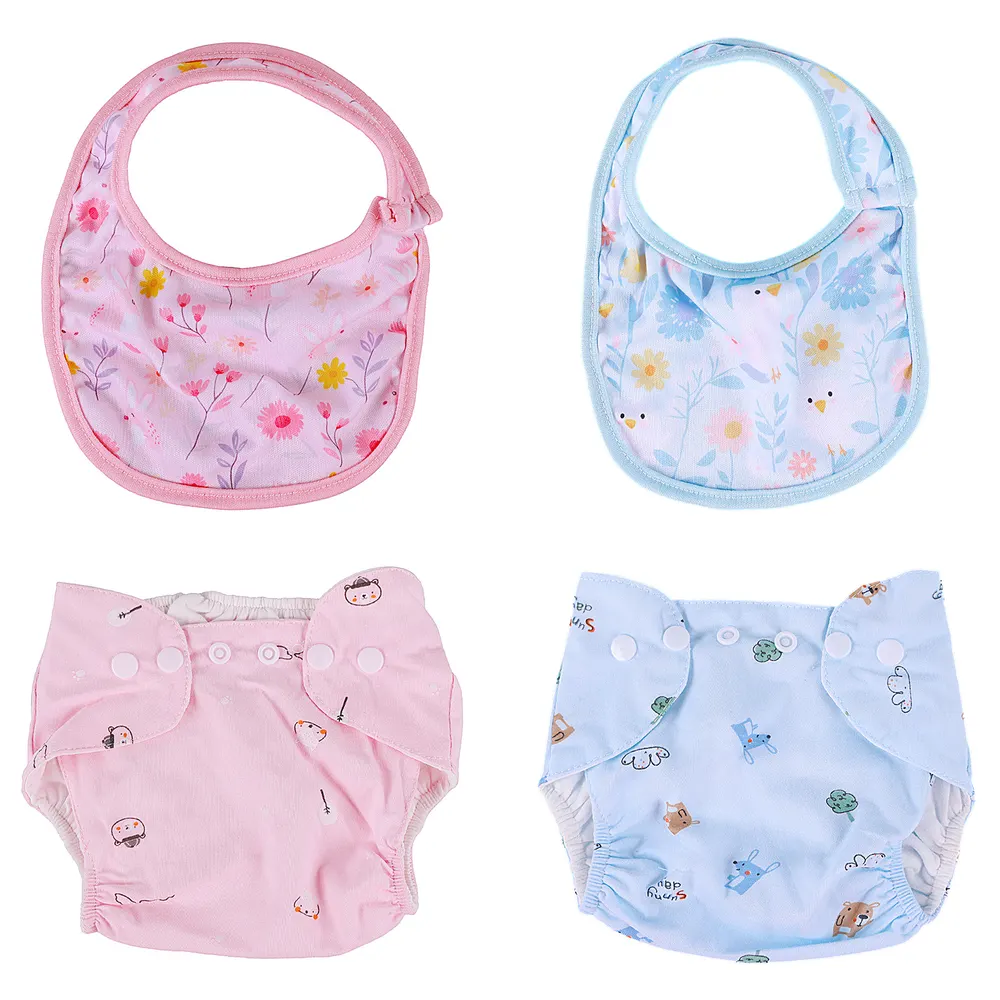 17"-22" Reborn Baby Doll Pink & Blue Nappy 4 Pcs Set Clothing Accessories