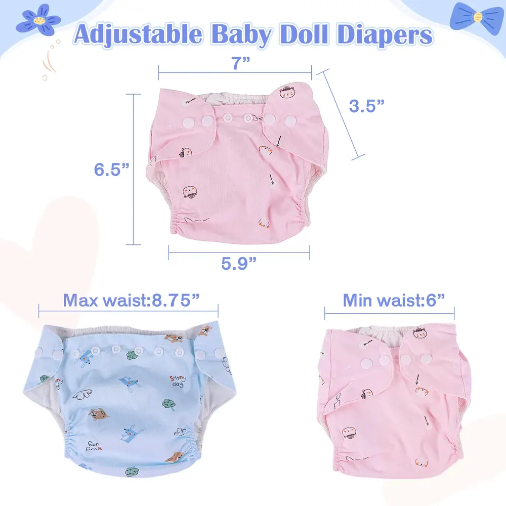 17"-22" Reborn Baby Doll Pink & Blue Nappy 4 Pcs Set Clothing Accessories, photograph 3