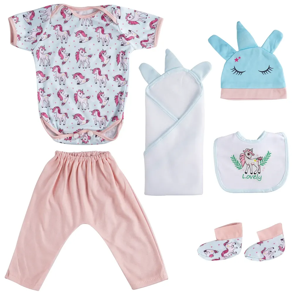 17"-22" Unicorn Blue Pink Rainbow 6-Pieces Set of Reborn Baby Clothing Accessories