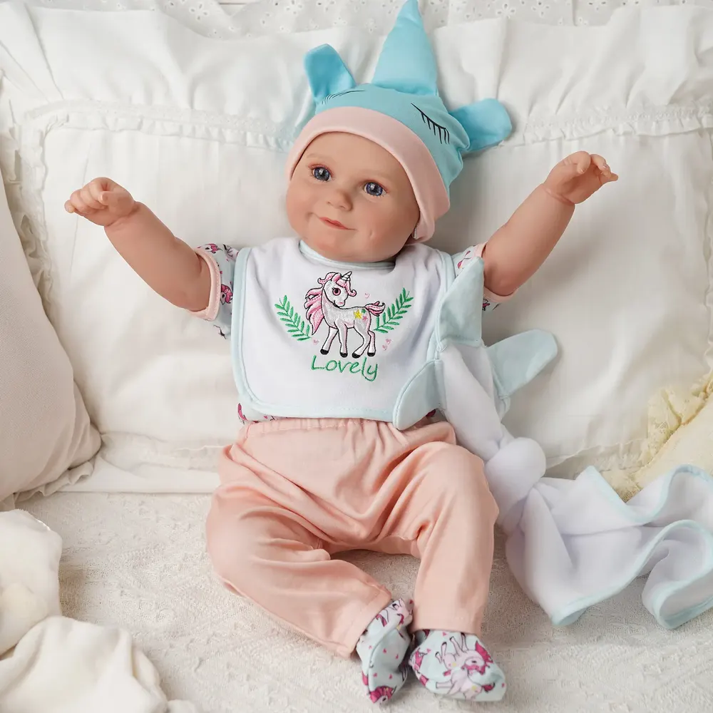 17"-22" Unicorn Blue Pink Rainbow 6-Pieces Set of Reborn Baby Clothing Accessories, photograph 6