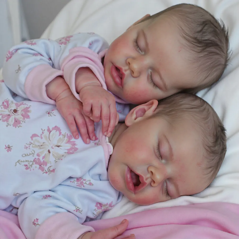 17" Bansy and Tuner Twins Girls Touch Real Reborn Newborn Baby Doll, photograph 2