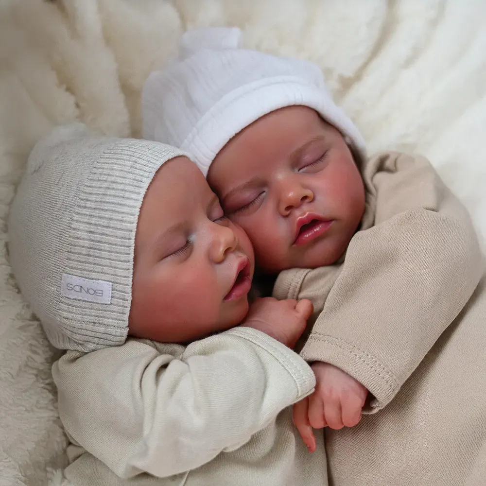 17" Cute Newborn Twins Reborn Baby Doll with Heartbeat and Breath, photograph 3