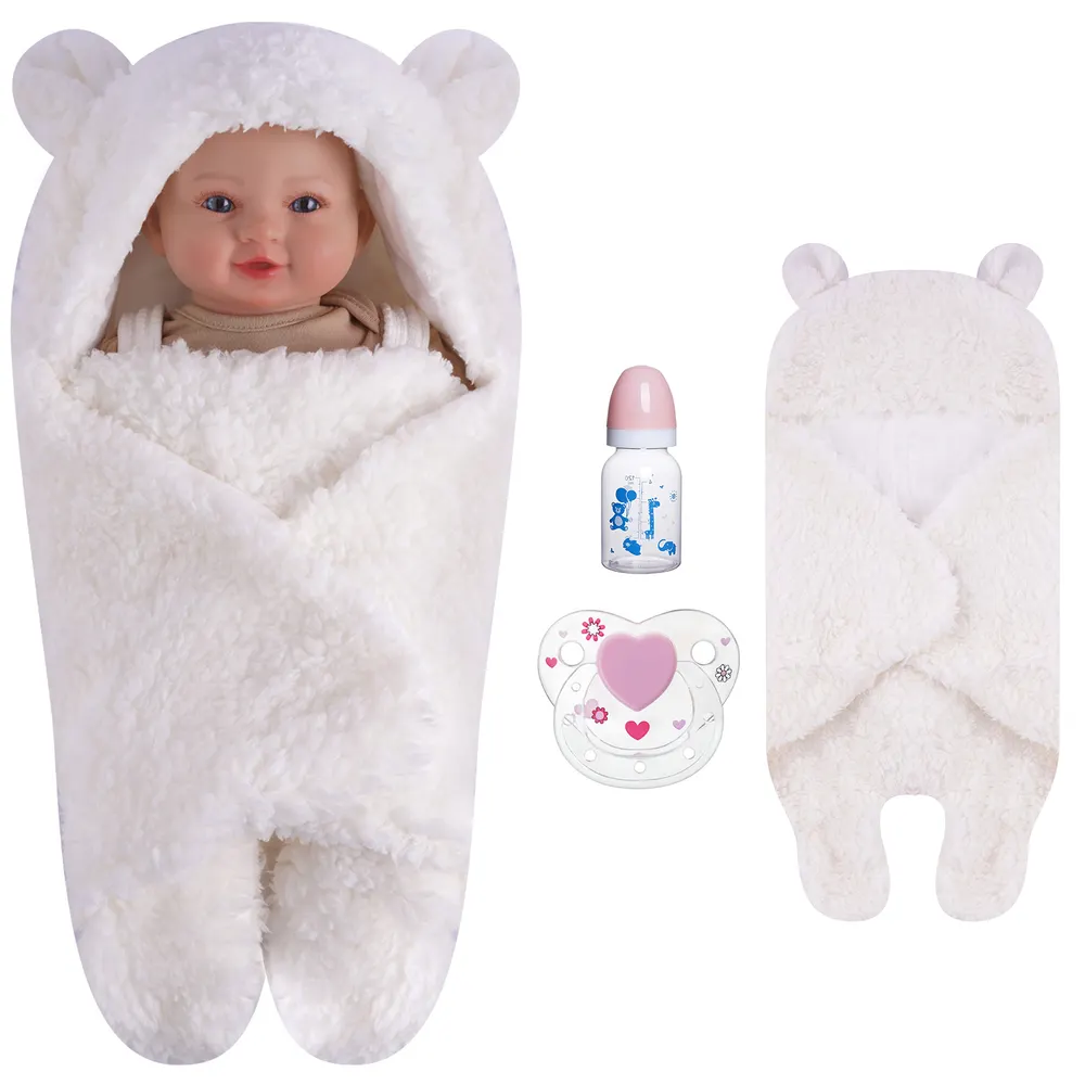 17"-22" Bear Ear Pure White Plush Wrapping Cloth 3 Pieces Set