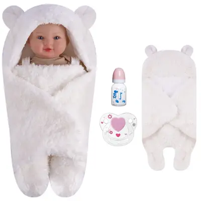 17"-22" Bear Ear Pure White Plush Wrapping Cloth 3 Pieces Set