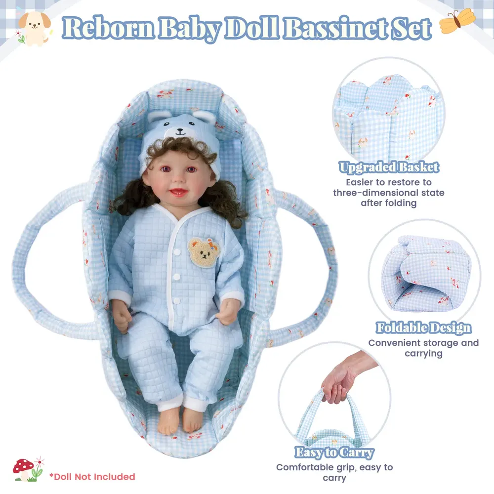 17"-22" Checkered Puppy Bassinet Three-Piece Set (Basket + Pillow + Blanket 50*50), photograph 6