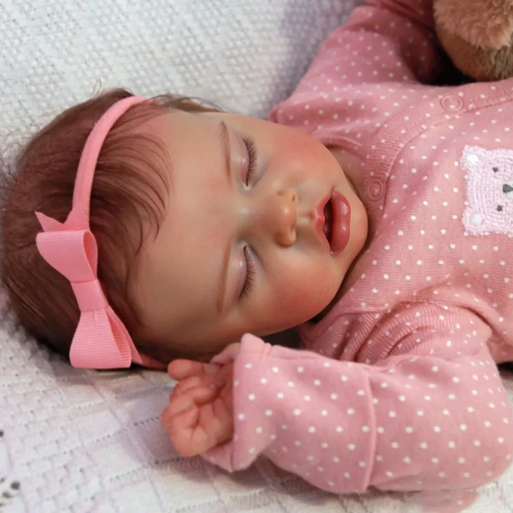 Eyes can Opened & Closed!!17" Lifelike Handmade Silicone Reborn Asleep Girl Doll, photograph 4