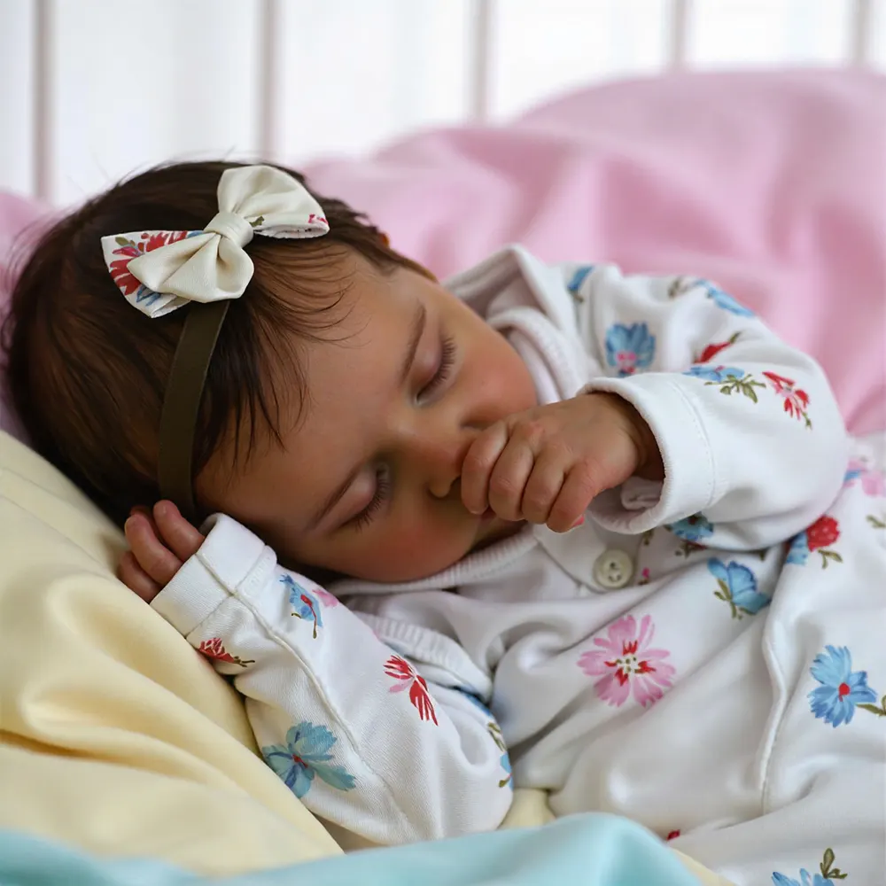 17" Lifelike Sleeping Silicone Vinyl Newborn African American Baby Girl Doll, photograph 3