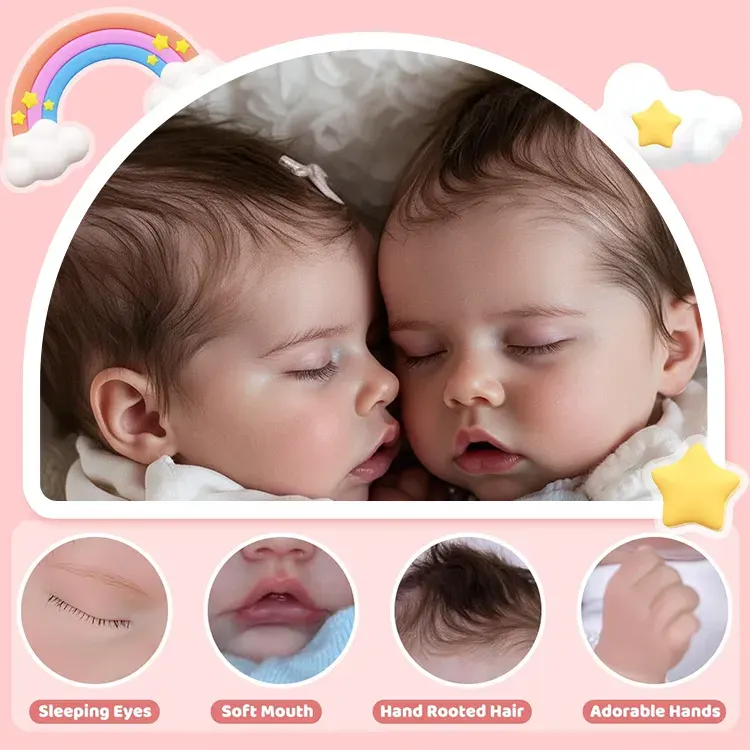 17" Real Lifelike Twins Boy and Girl Debbie and Deborah Sleeping Reborn Baby Doll, photograph 2