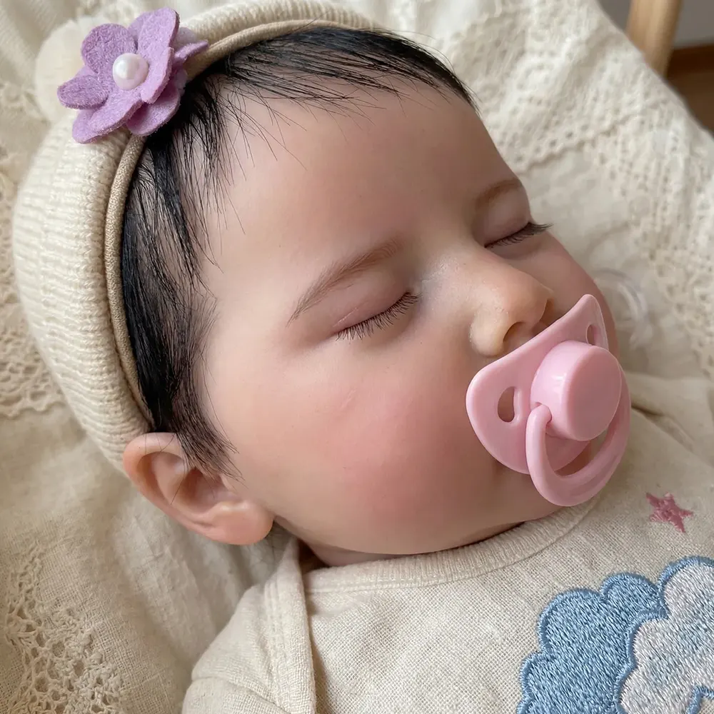 17" Reborn Baby Girl with Closed Eyes, Newborn Doll with Hand-Rooted Brown Hair, photograph 3