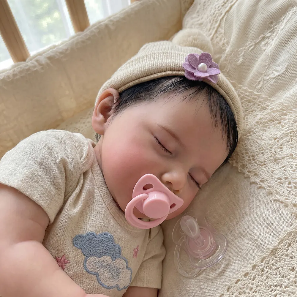 17" Reborn Baby Girl with Closed Eyes, Newborn Doll with Hand-Rooted Brown Hair, photograph 4