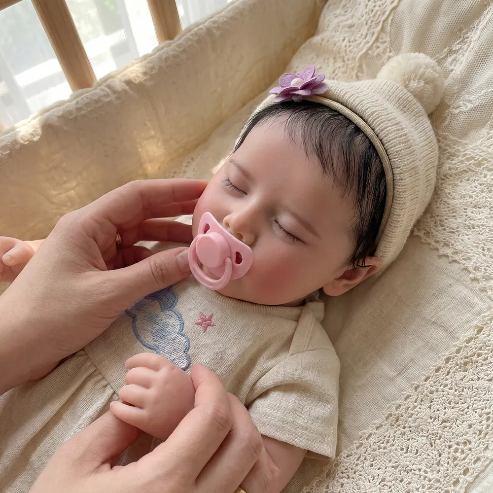 17" Reborn Baby Girl with Closed Eyes, Newborn Doll with Hand-Rooted Brown Hair, photograph 6