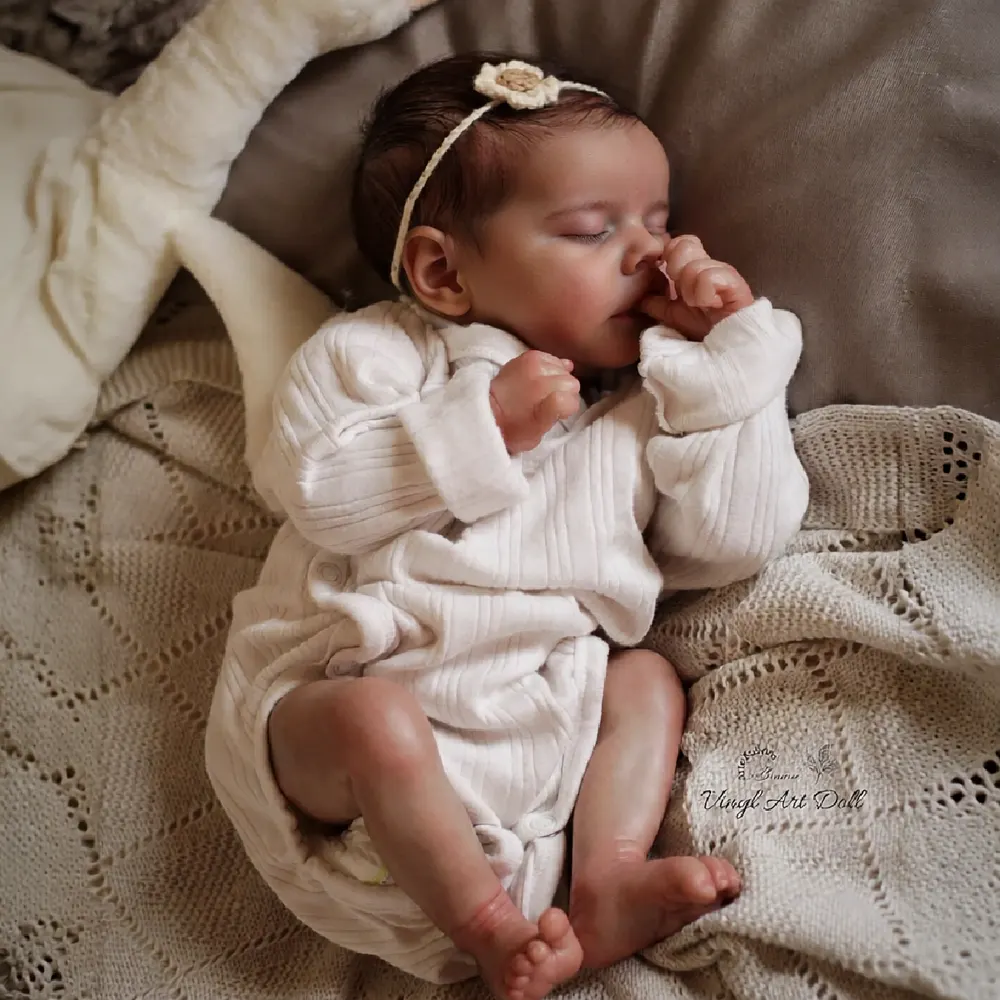 17" Soft Vinyl Twin Newborns With Brown Hair and Closed Eyes Featuring a Sleeping, photograph 5