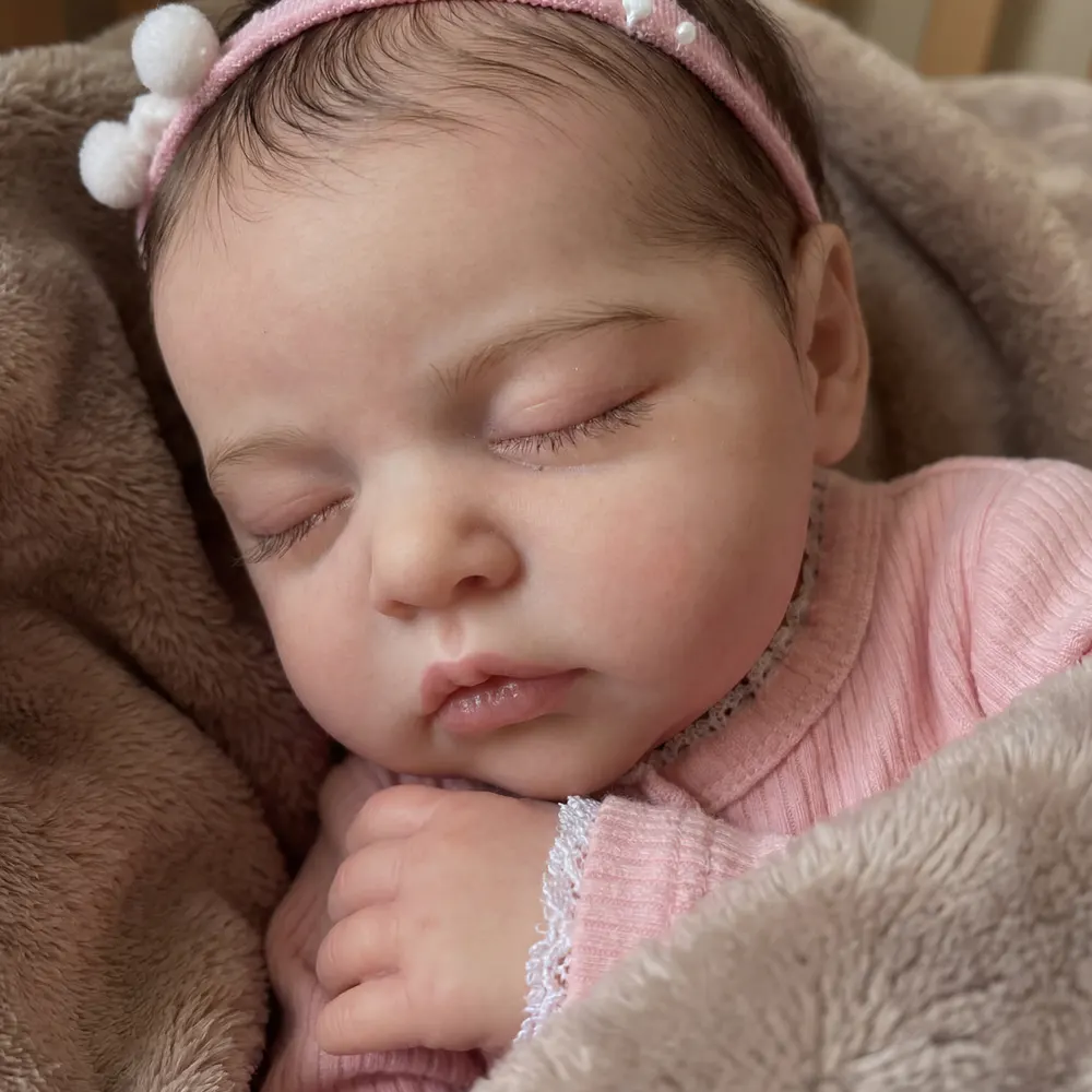 17" Super Lovely Named Yvaine Sleeping Newborn Reborn Baby Doll Girl with Brown Hair, photograph 4