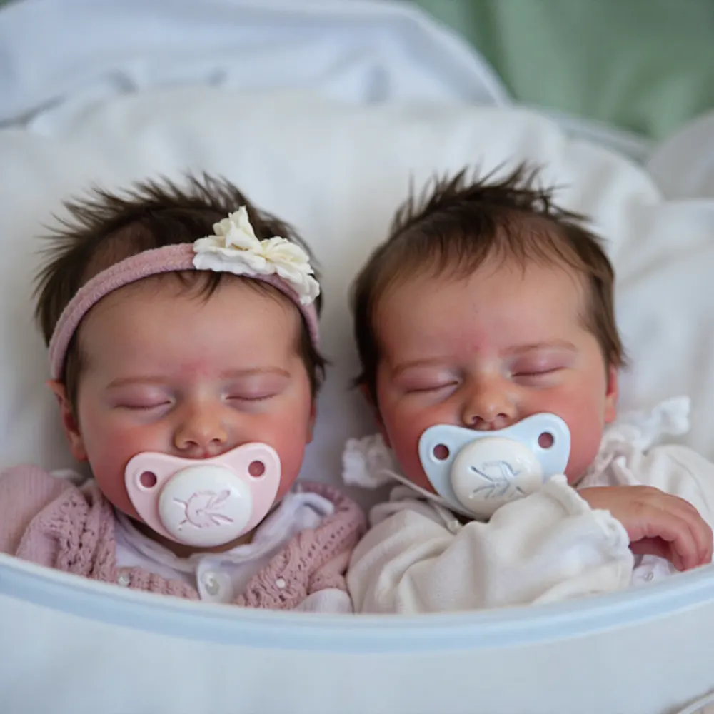 17" Sweet Sleeping Dreams Reborn Twins Boy and Girl Maren and Monica Truly Silicone, photograph 4