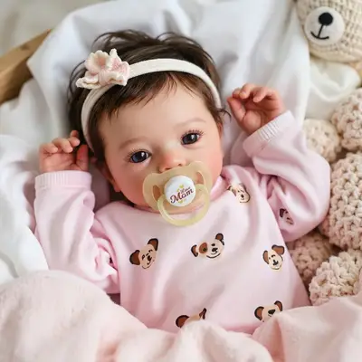 18" Real Cute Lifelike Awake Reborn Newborn Doll Named Novara with Brown Hair